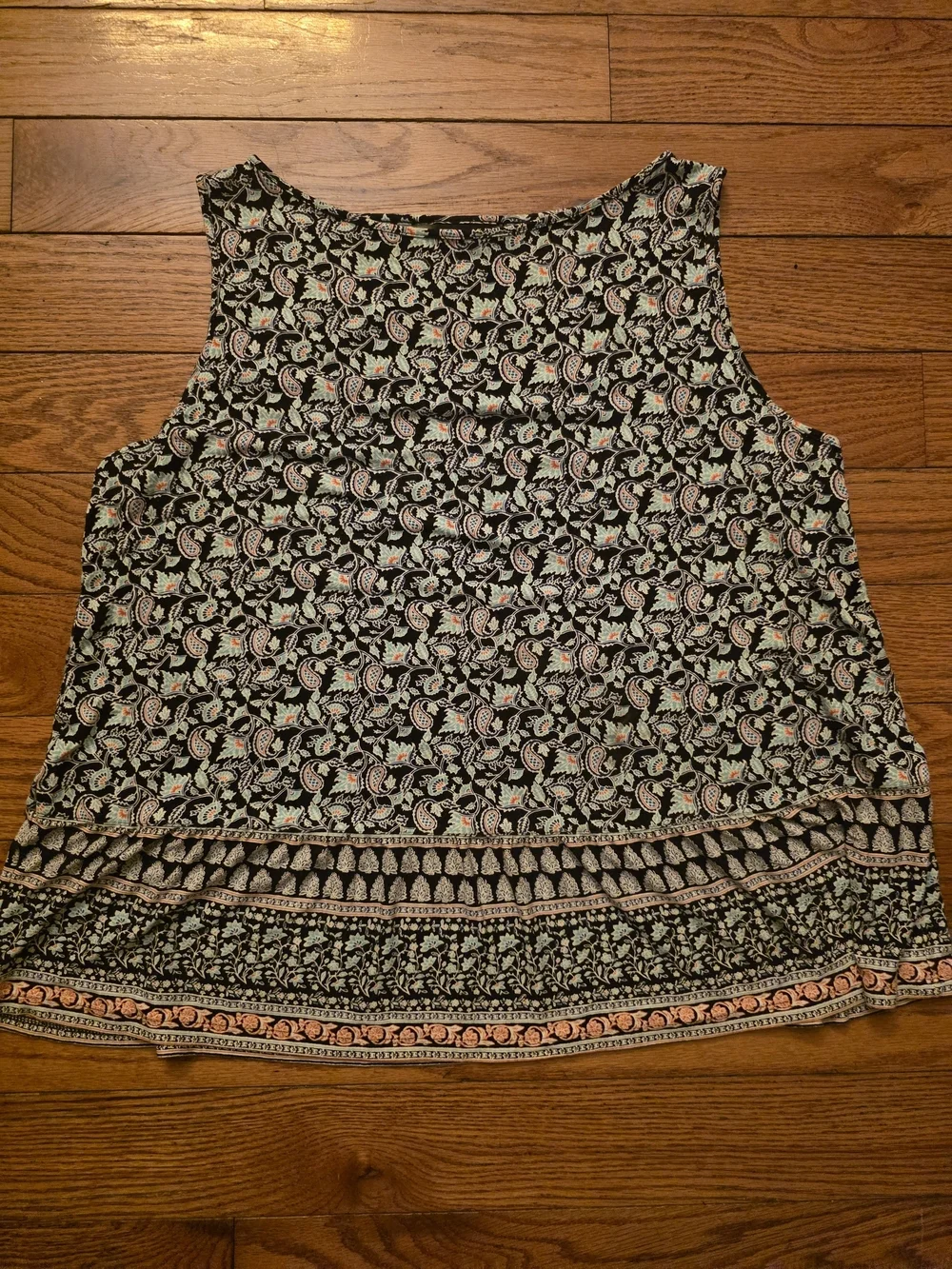 Black Paisley-Print Sleeveless Tank Top with Mint & Blush Accents